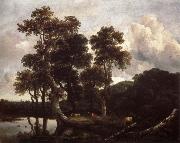 Jacob van Ruisdael Grove of Large Oak trees at the Edge of a pond oil painting artist